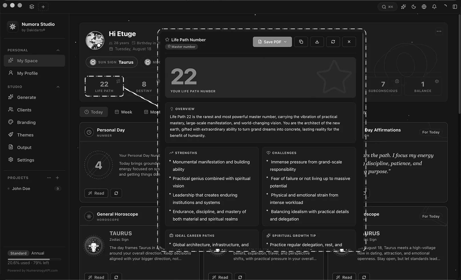 Numora Studio Life Path report reader.